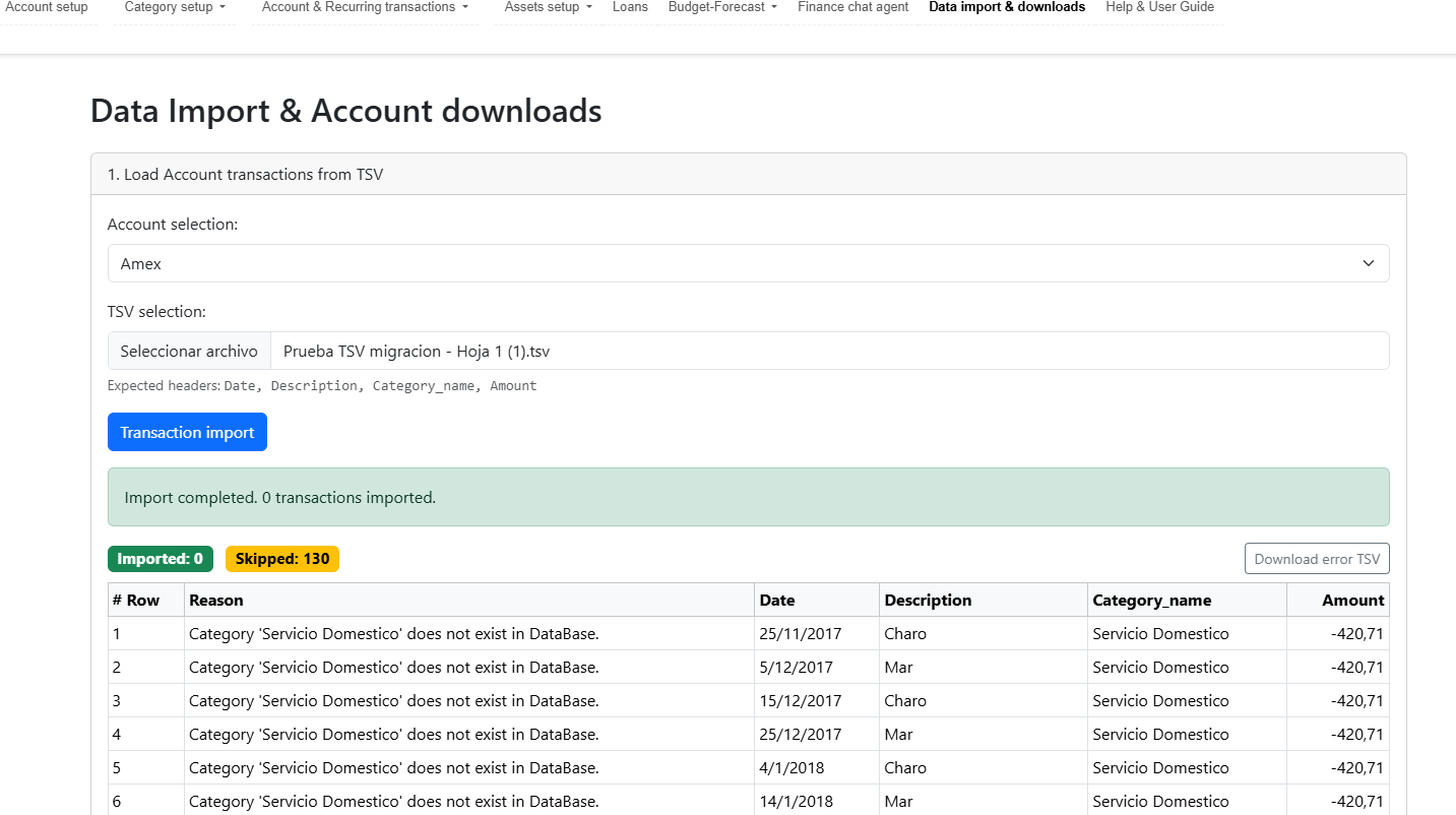 Migration results — transactions migrated and TSV error report generated